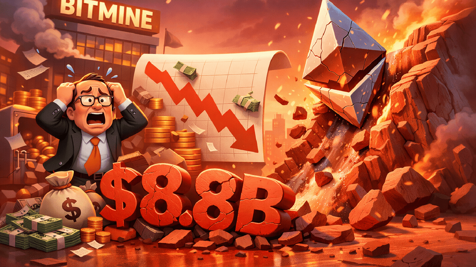 Bitmine acumula prejuízo em papel de US$ 8,8 bilhões enquanto queda do Ether desafia tese cíclica