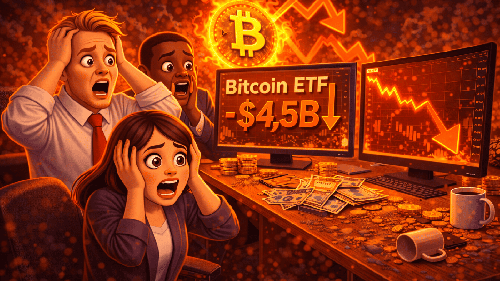 ETFs de Bitcoin já perdem US$ 4,5 bilhões em 2026: o mercado entrou em modo fuga?
