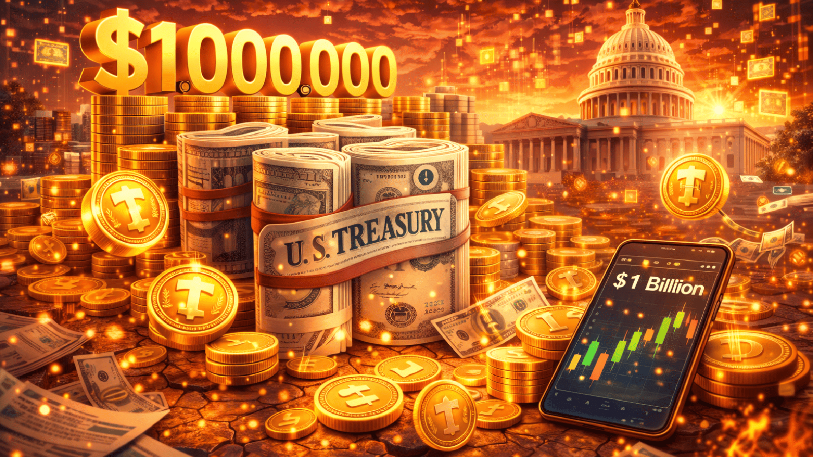 Mercado tokenizado em alta US$ 1 bilhão adicionado aos títulos do tesouro dos EUA