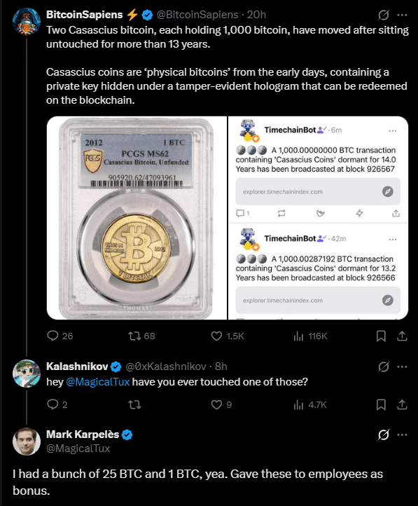 1.000 BTC despertam após 13 anos e expõem segredo da era inicial da Mt. Gox