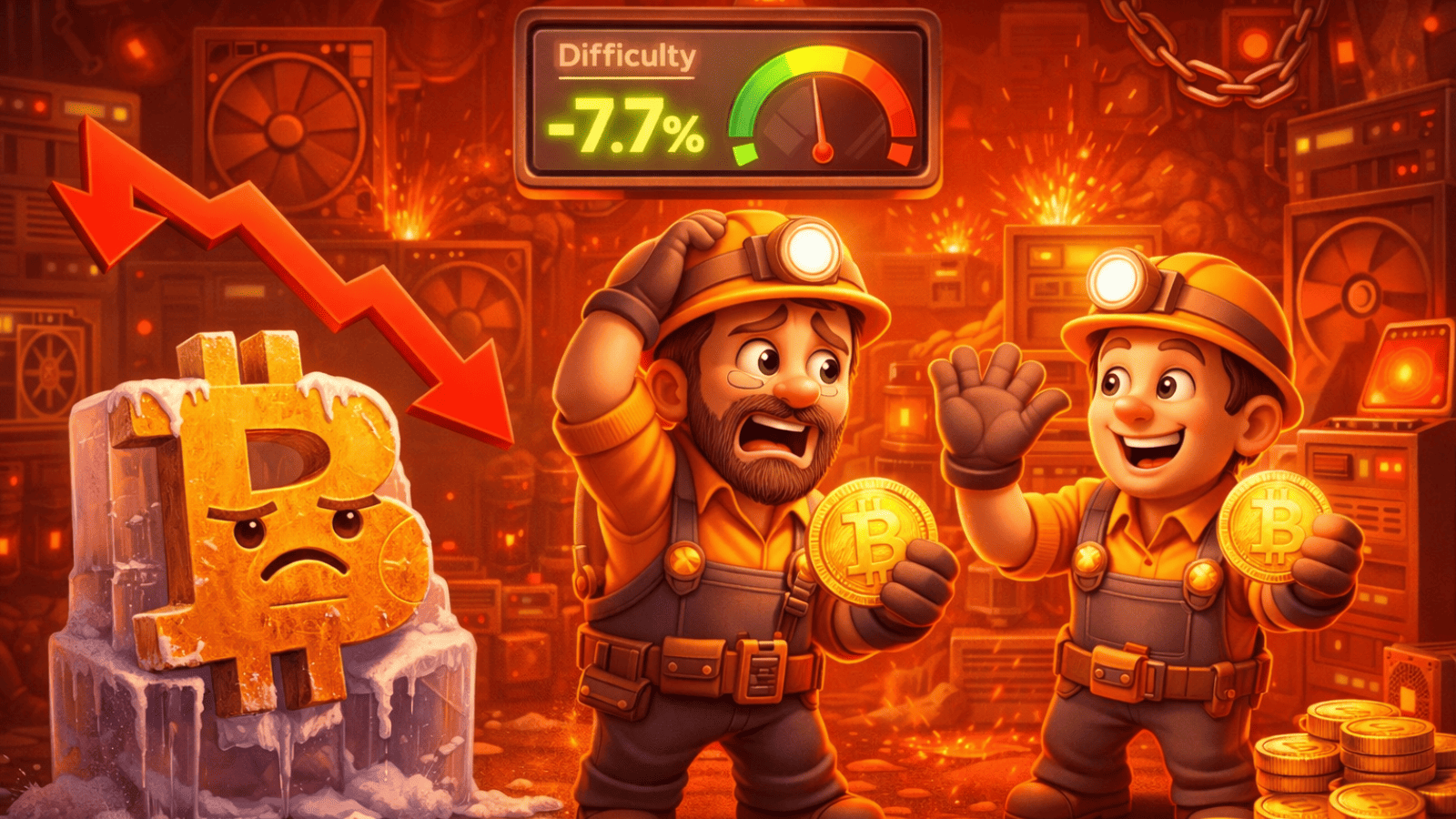 Alívio ou sinal de alerta? Dificuldade do Bitcoin cai 7,7% em meio à crise dos mineradores