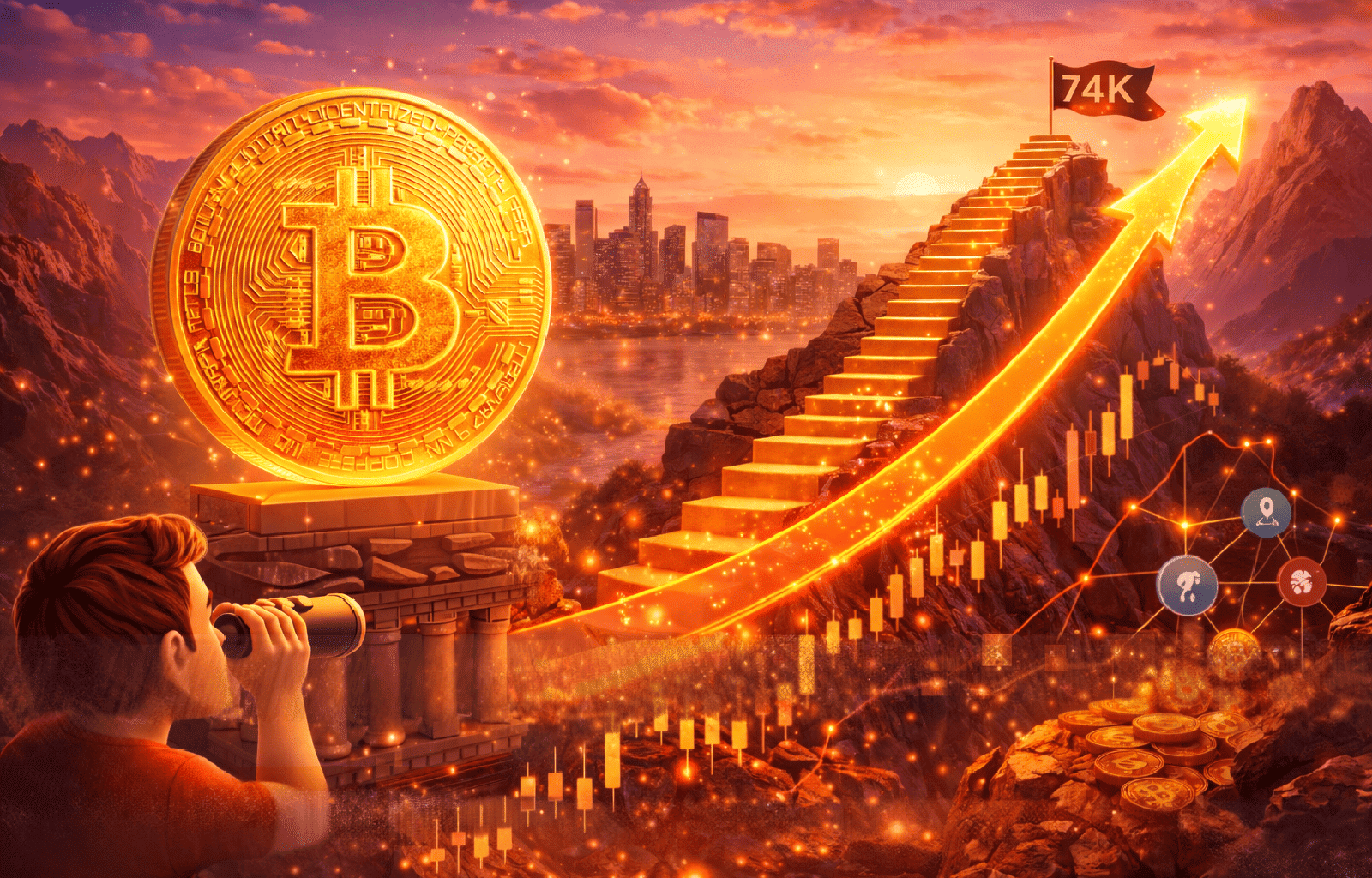 BTC a caminho dos US$ 74 mil Veja o nível-chave que pode destravar alta