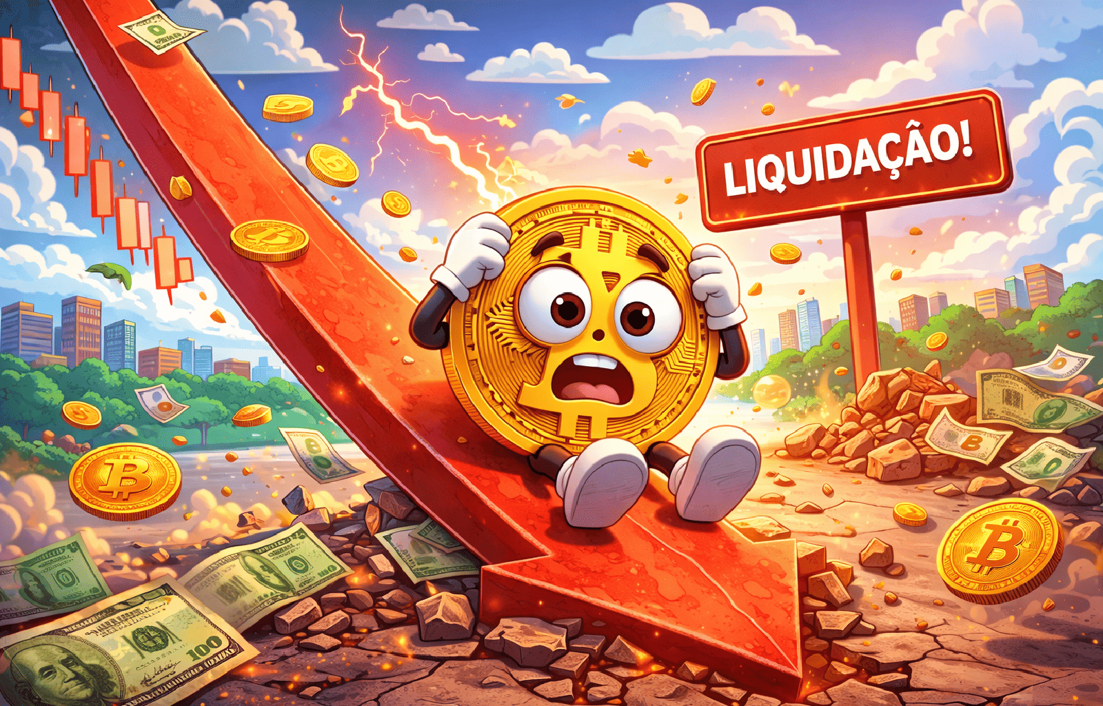 Bitcoin despenca e atinge mínima de 2 semanas após liquidação de US$ 300 milhões