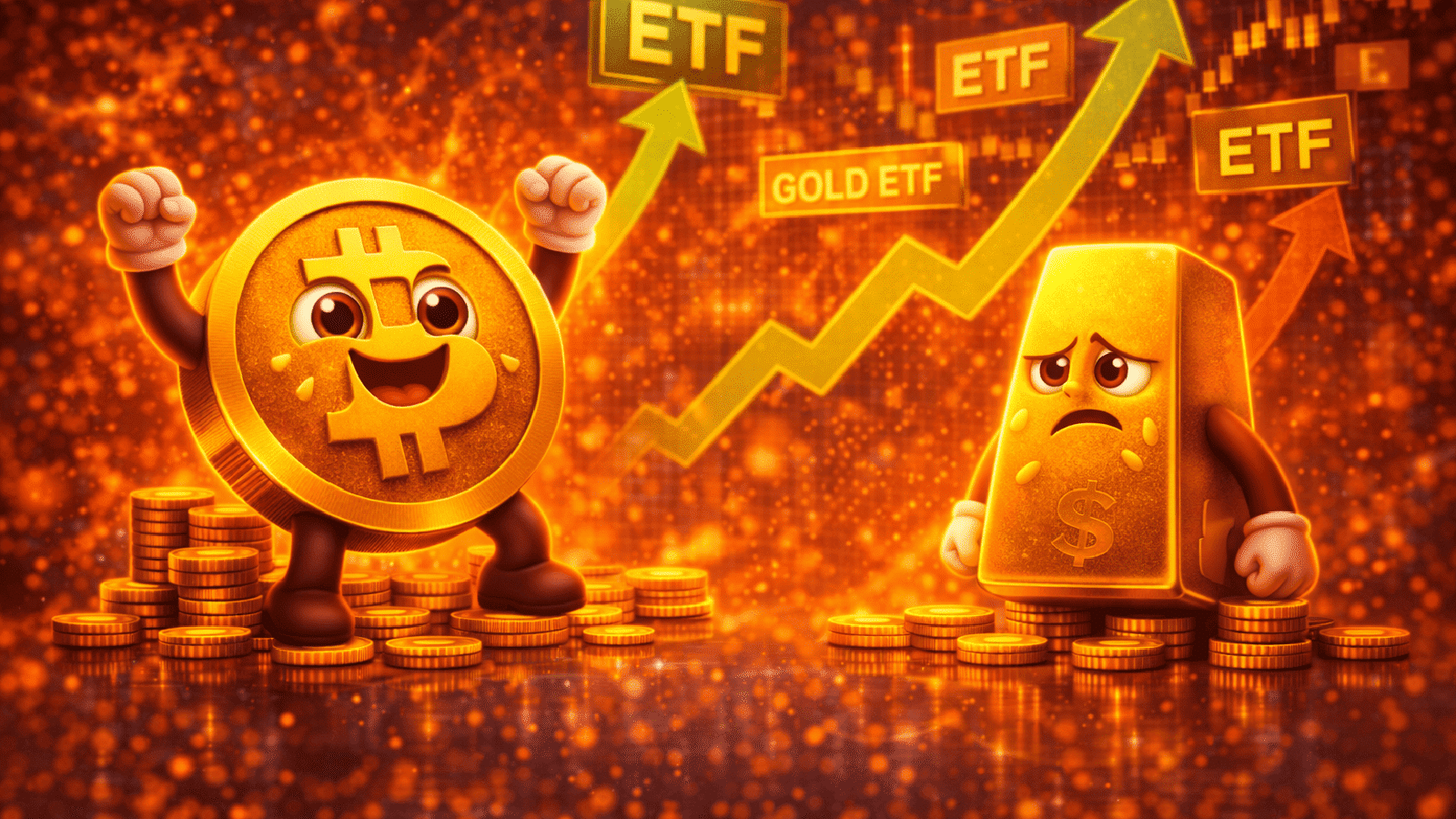 Bitcoin ganha força contra o ouro com ETFs sinalizando mudança no capital