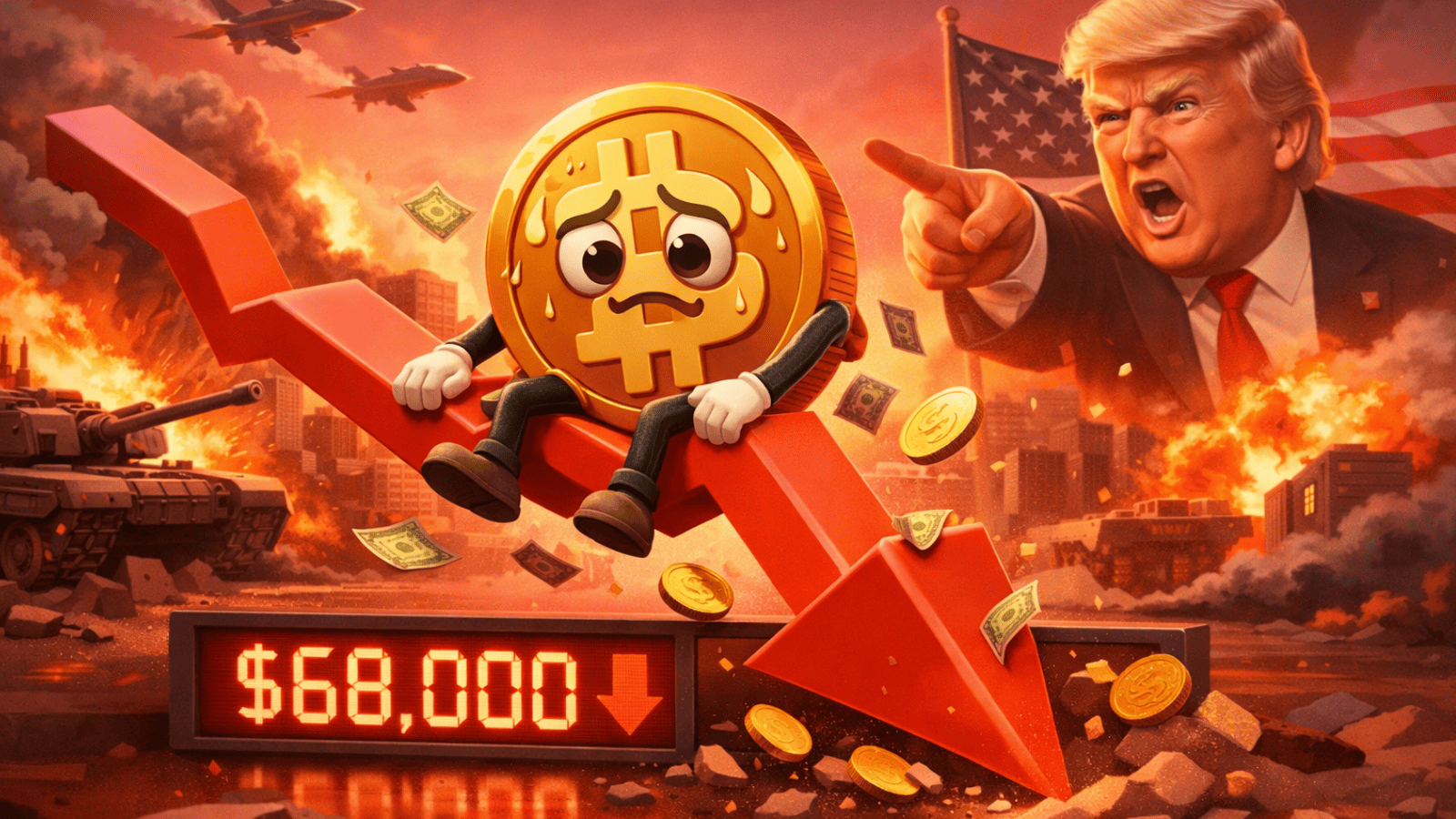 Bitcoin perde força com guerra e ameaça de Trump acelera queda para US$ 68 mil