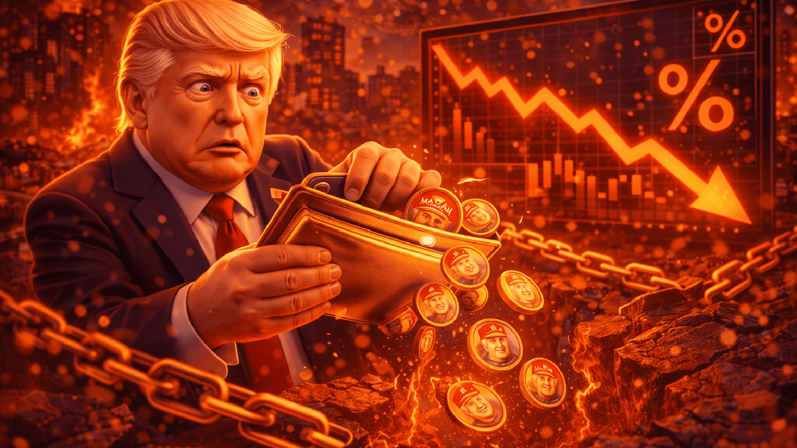 Carteira cripto de Trump despenca mais de 90% e fica abaixo de US$ 1 milhão