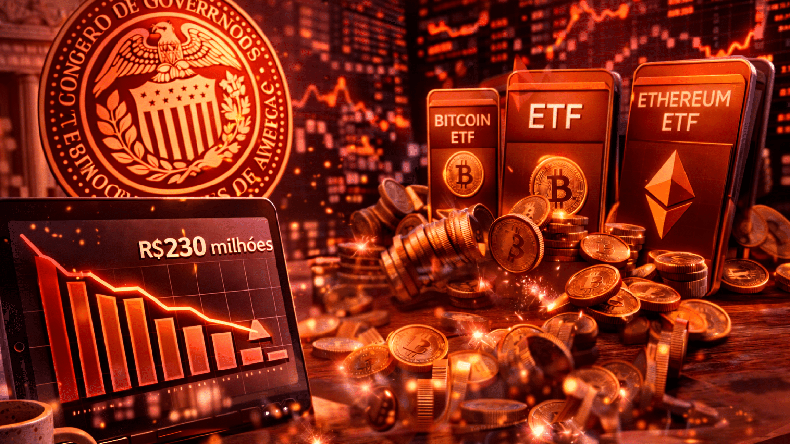 ETFs de criptomoedas perdem força Entradas caem para US$ 230 milhões com pressão do Fed