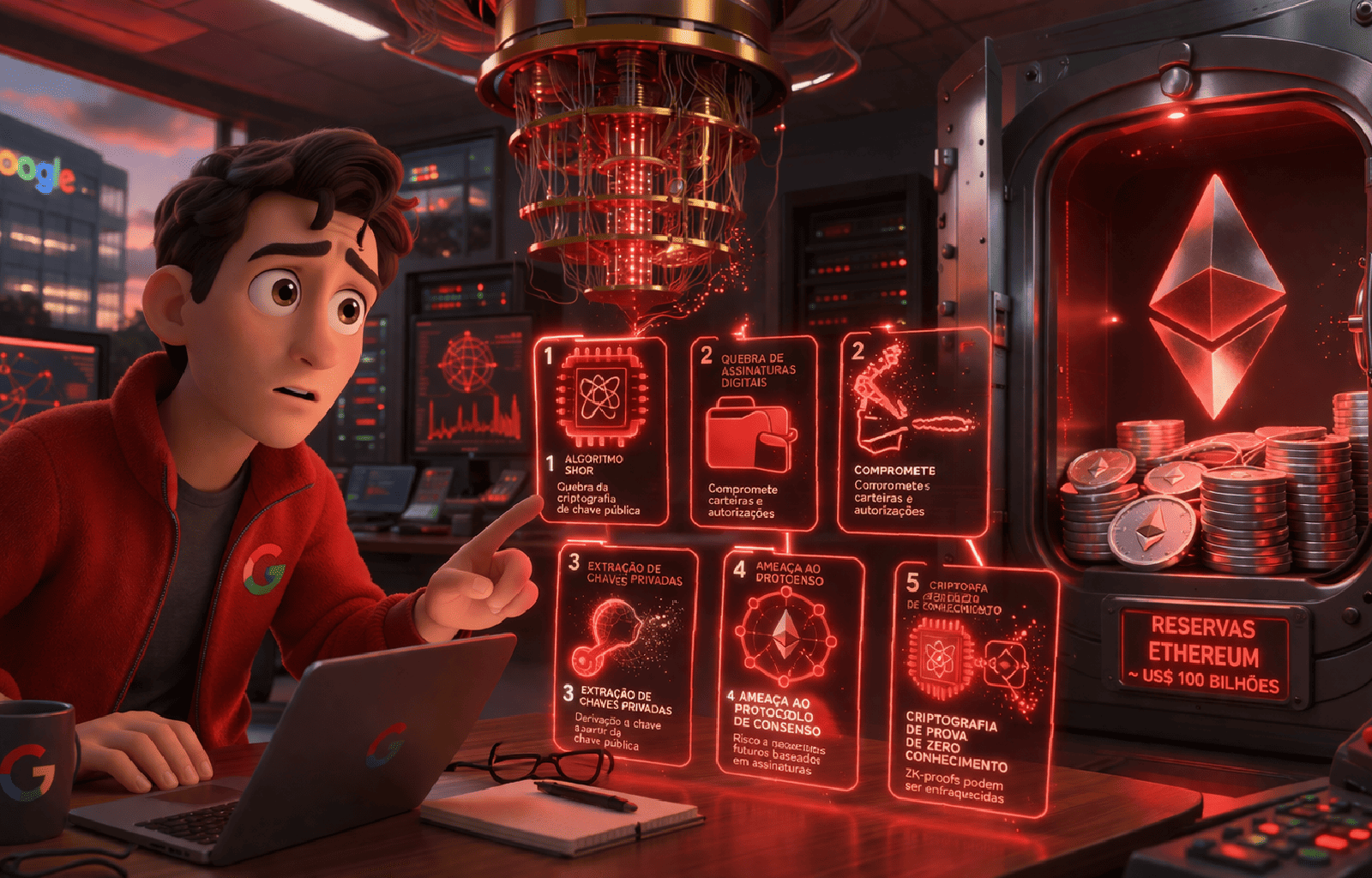 Google alerta que 5 ameaças quânticas podem colocar US$ 100 bilhões do Ethereum em risco