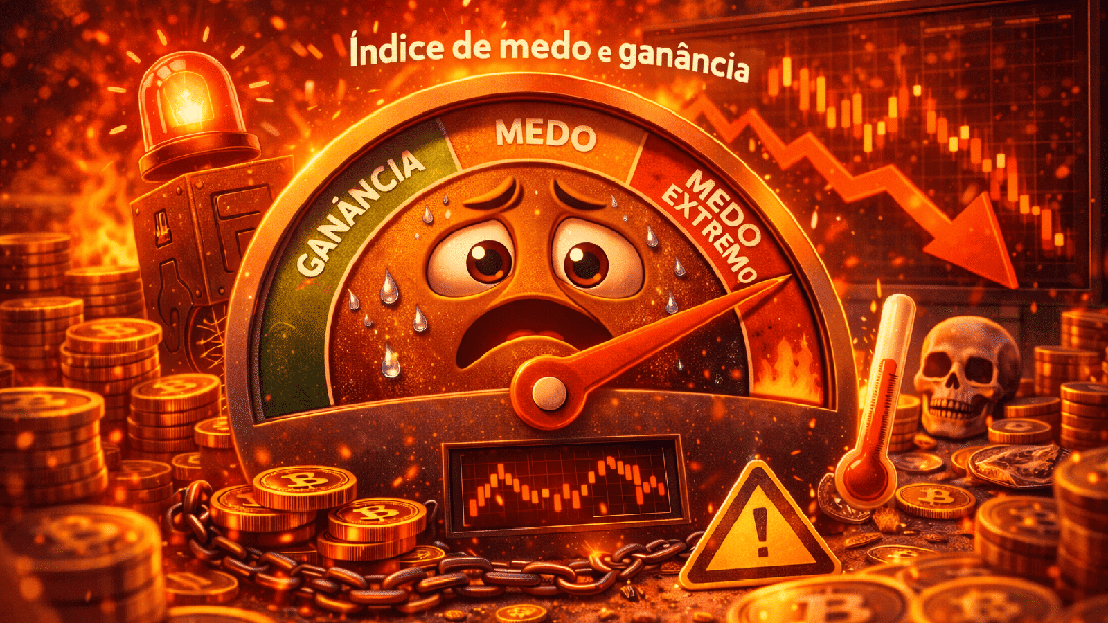 Índice de medo e ganância das criptomoedas volta ao “medo extremo” e acende alerta no mercado