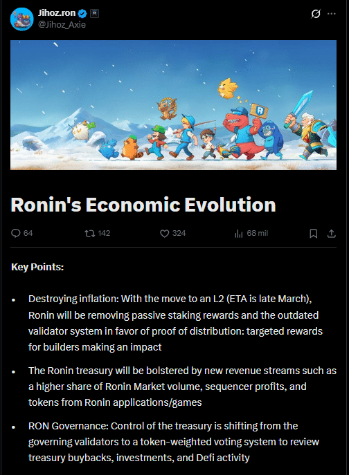 Ronin vai mudar staking