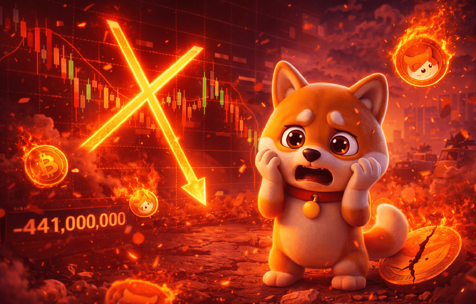 Shiba Inu em alerta “cruz da morte” surge enquanto US$ 441 milhões são liquidados no mercado cripto