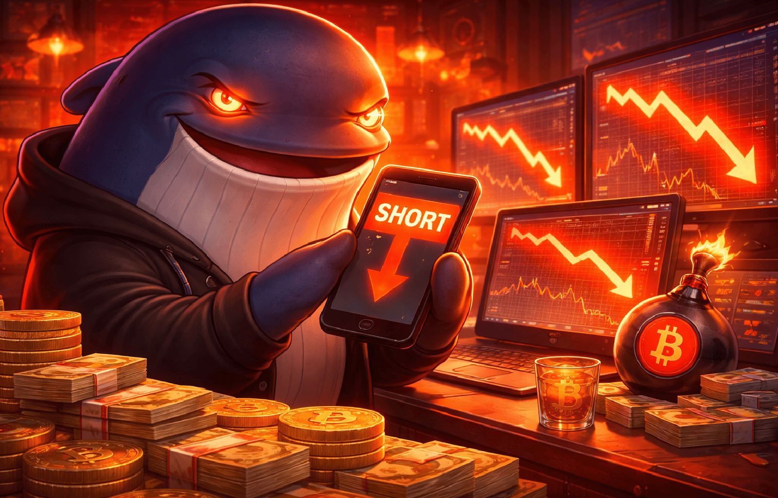 Sinal de correção Baleia movimenta US$ 53 milhões em aposta contra o Bitcoin