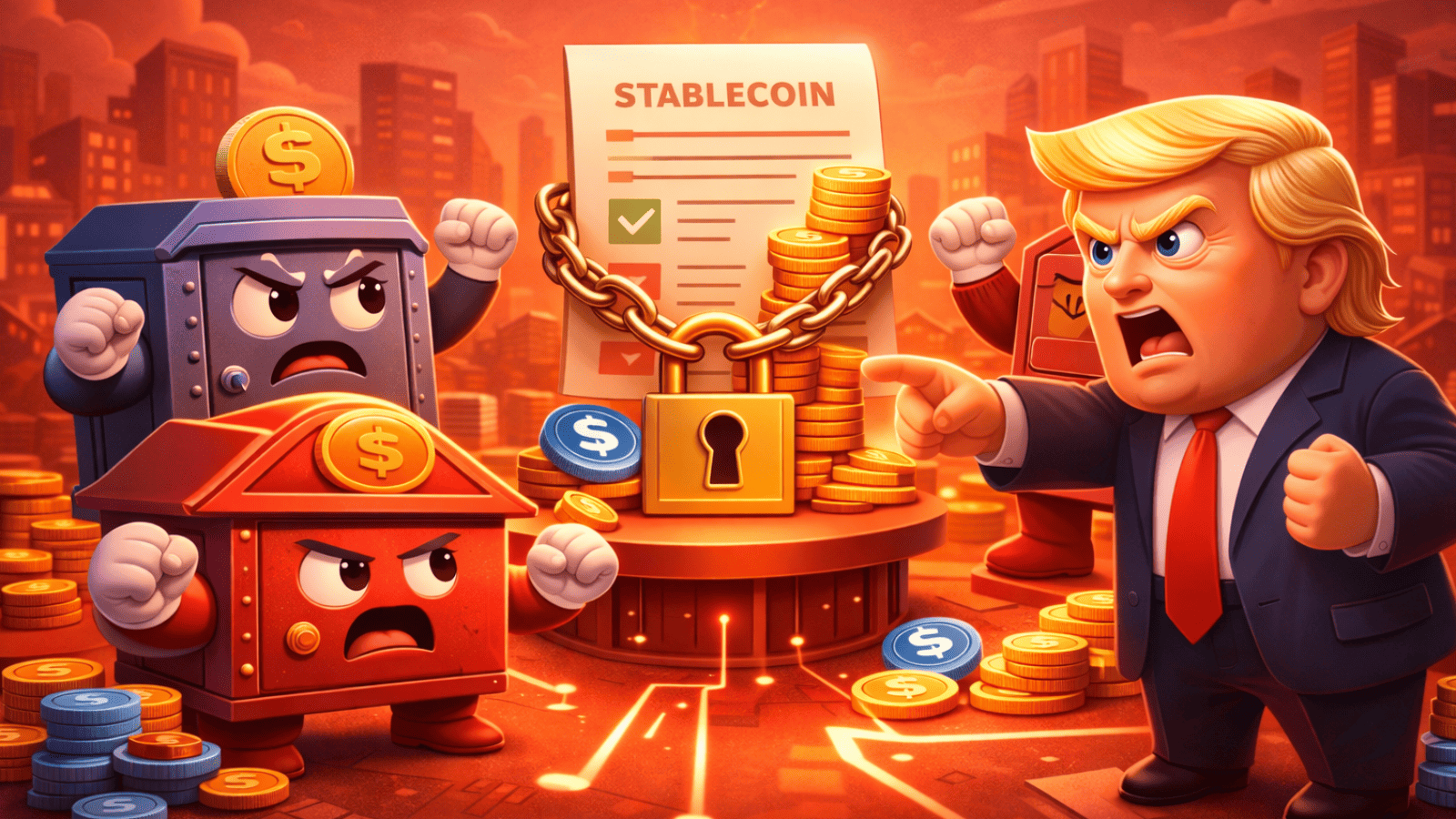 Trump acusa bancos de travar Clarity Act em disputa sobre rendimento de stablecoins