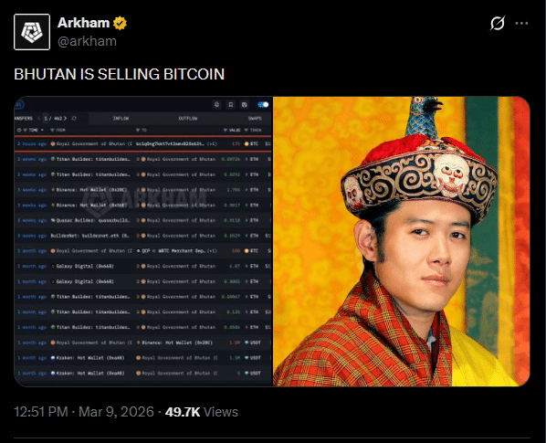 Butão volta a mover Bitcoin: país já transferiu mais de US$ 42 milhões em 2026