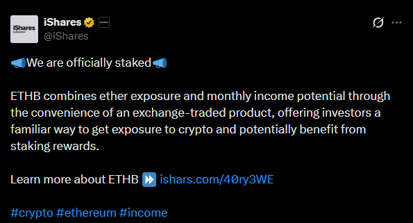 BlackRock lança ETF de Ethereum com staking e renda mensal para investidores