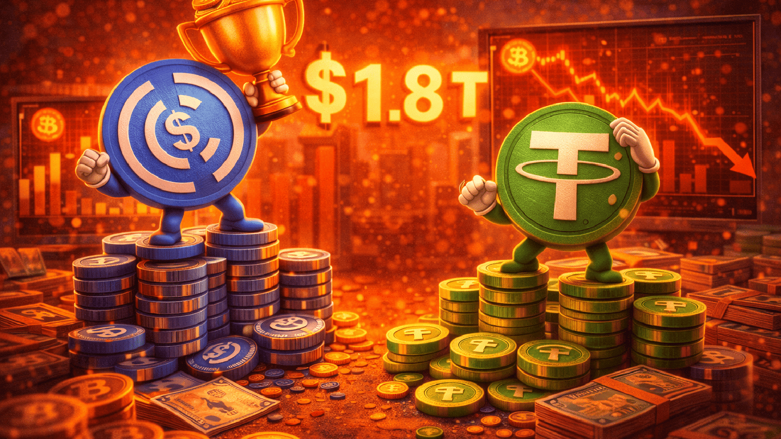 USDC ultrapassa Tether e lidera volume de stablecoins com recorde de US$ 1,8 trilhão