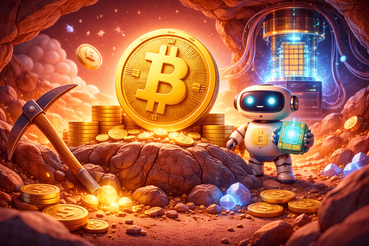 Bitcoin e robô no futuro digital