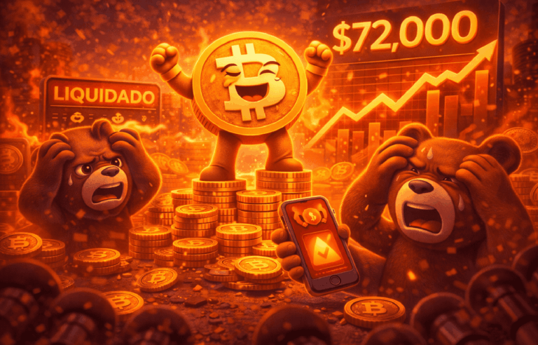 Bitcoin rumo aos US$ 72 mil pode provocar liquidação massiva de US$ 2,5 bilhões perigo para os ursos