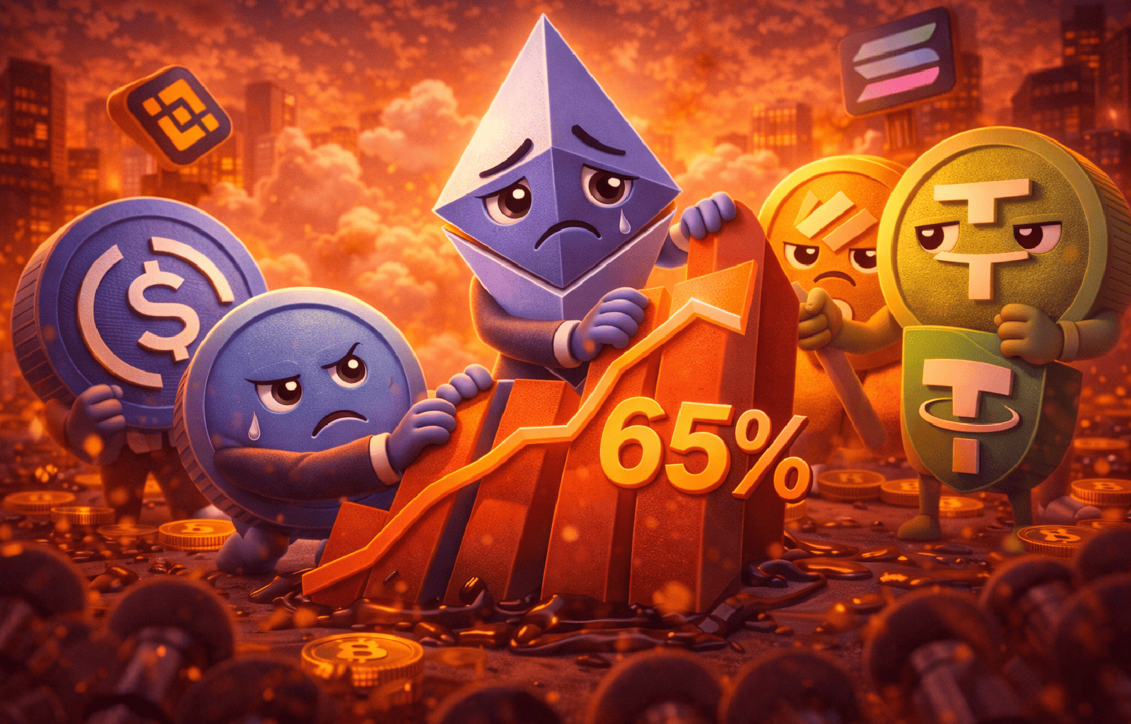 Domínio do Ethereum em stablecoins recua a 65% enquanto outras redes ganham espaço