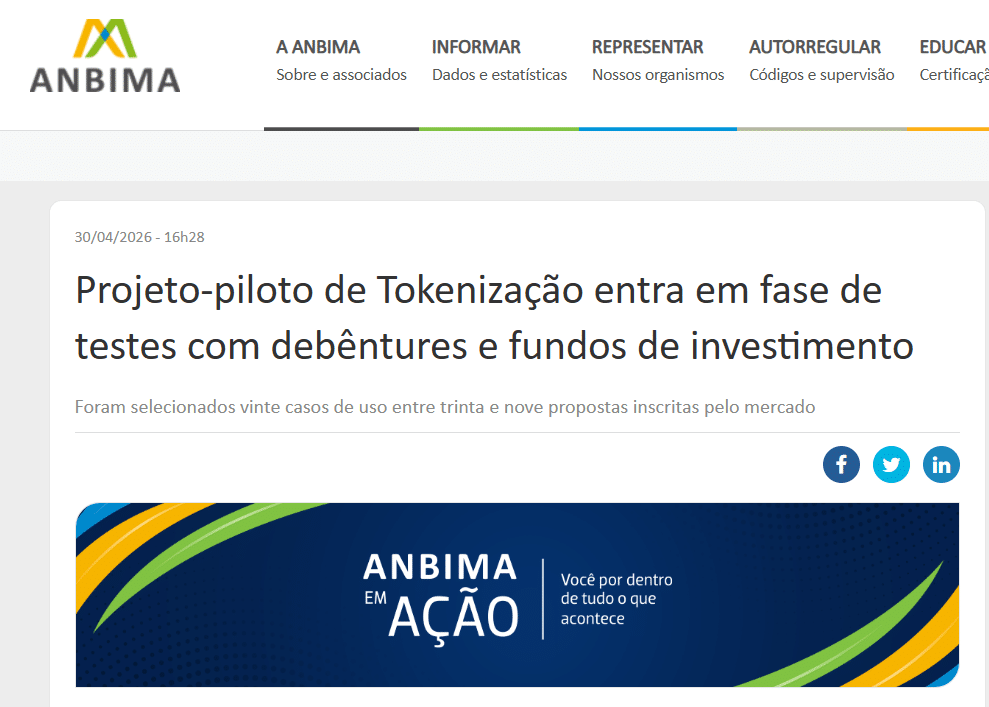 tokenização tokens anbima