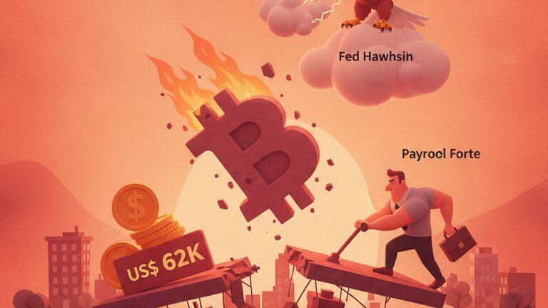 Bitcoin cai a US$ 62 mil após payroll forte reforçar Fed hawkish
