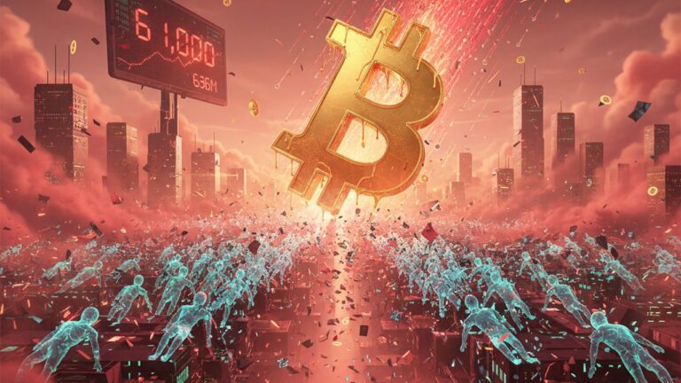Bitcoin liquida US$ 636 milhões em longs e testa US$ 61 mil
