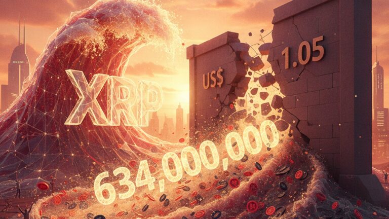 XRP rompe US$ 1,05 e liquida US$ 634 milhões em posições vendidas